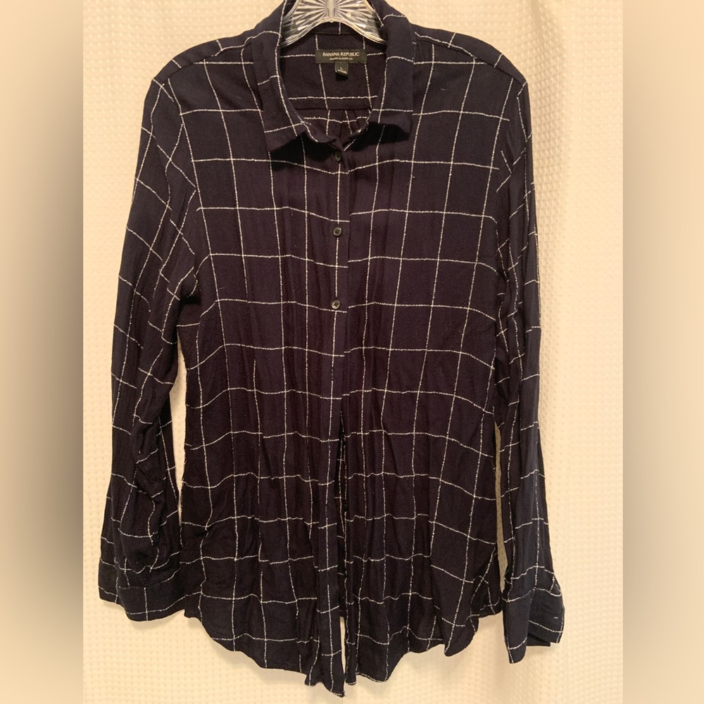 Banana Republic Navy Windowpane Button-Down Shirt
